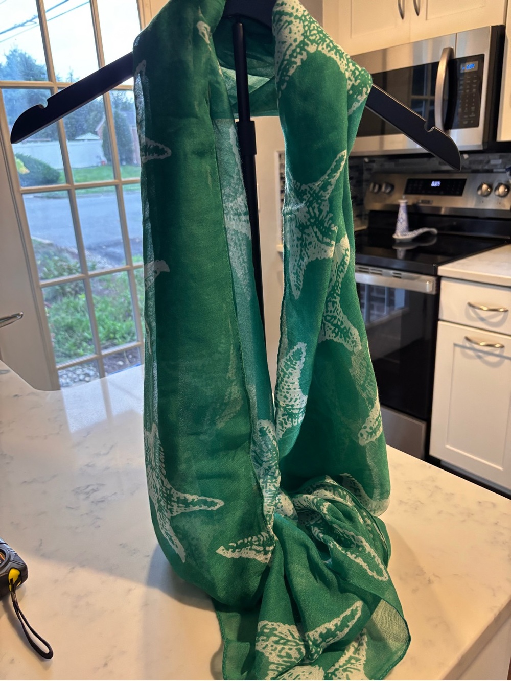 Green Starfish Print Lightweight Scarf - Home Accents